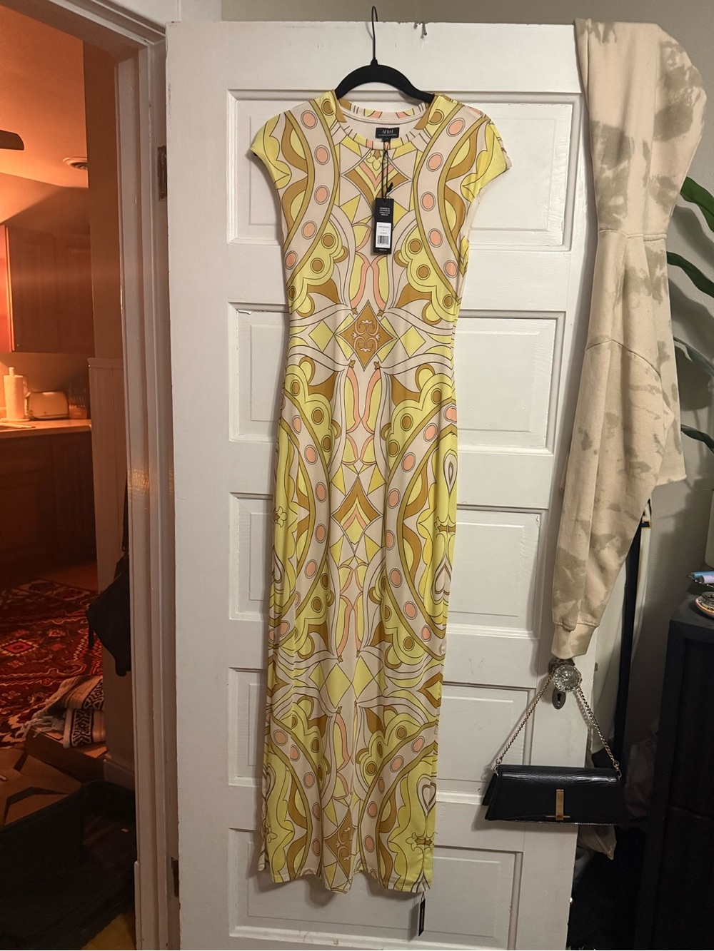 AFRM Yellow Patterned Cody Dress